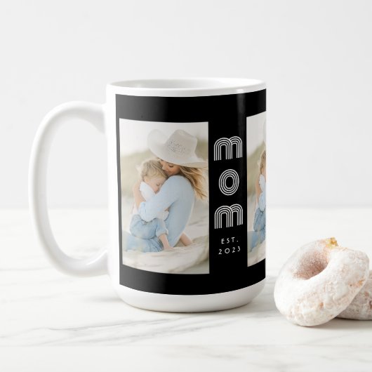 Moeder Gevestigd Script Zwart 3 Foto Koffiemok (Met donut)