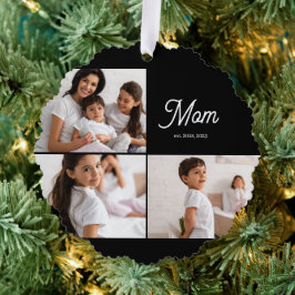 Moeder Gevestigd Script Zwart 3 Foto Ornament Kaart