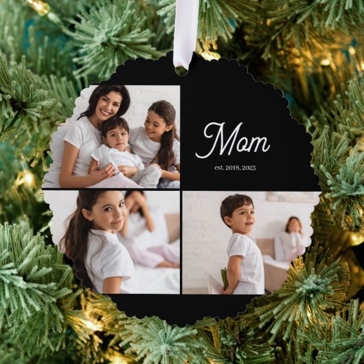 Moeder Gevestigd Script Zwart 3 Foto Ornament Kaart (Insitu (Drie))