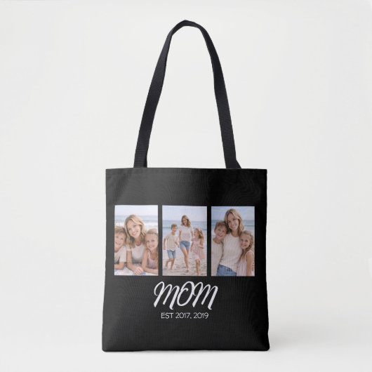 Moeder Gevestigd Script Zwart 3 Foto Tote Bag (Voorkant)