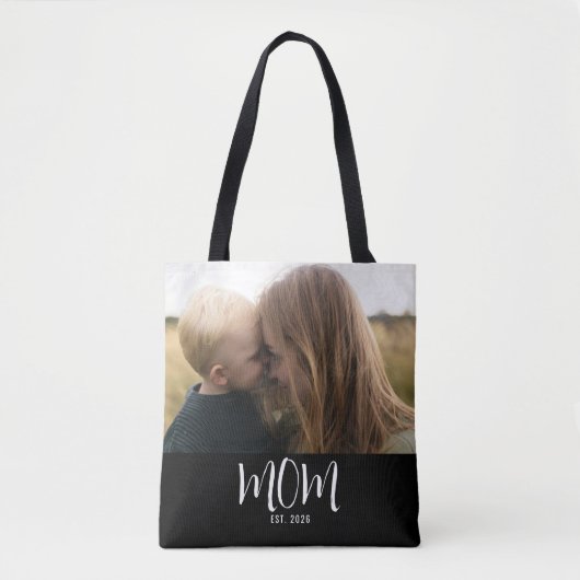 Moeder Gevestigd Script Zwart Foto Tote Bag (Voorkant)