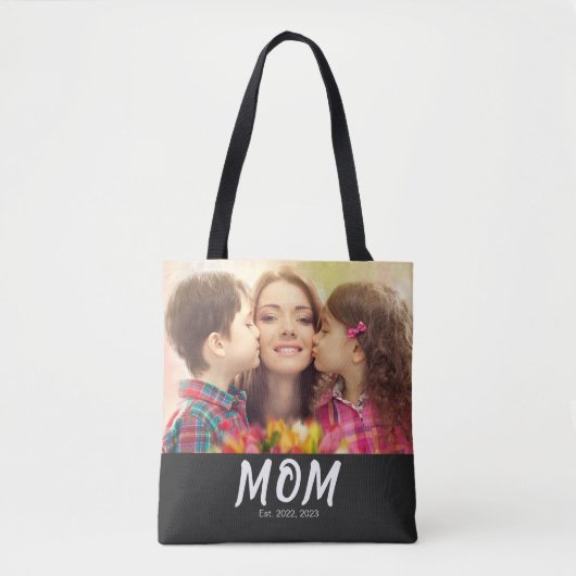 Moeder Gevestigd Script Zwarte Foto Tote Bag (Voorkant)