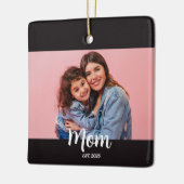 Moeder Gevestigd Zwart Wit Script Foto  Keramisch Ornament (Links)