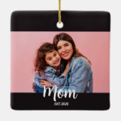 Moeder Gevestigd Zwart Wit Script Foto  Keramisch Ornament (Achterkant)
