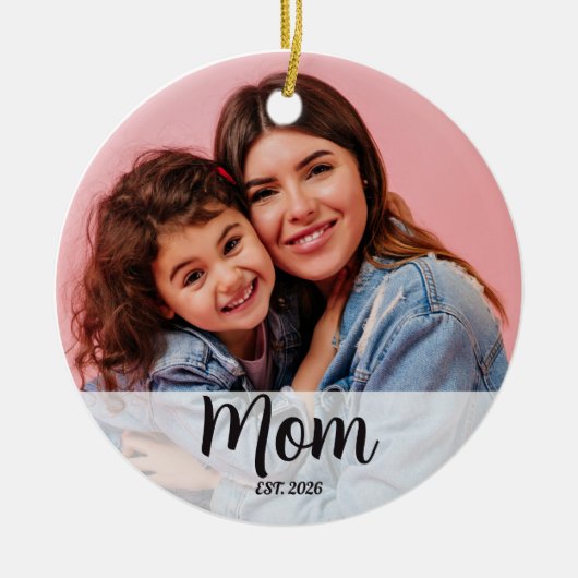 Moeder Gevestigd Zwart Wit Script Foto Keramisch Ornament (Voorkant)