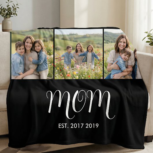 Moeder Gevestigde Script Black 3 Foto Fleece Deken