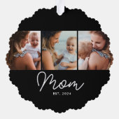 Moeder Gevestigde Script Black 3 Foto Ornament Kaart (Achterkant)