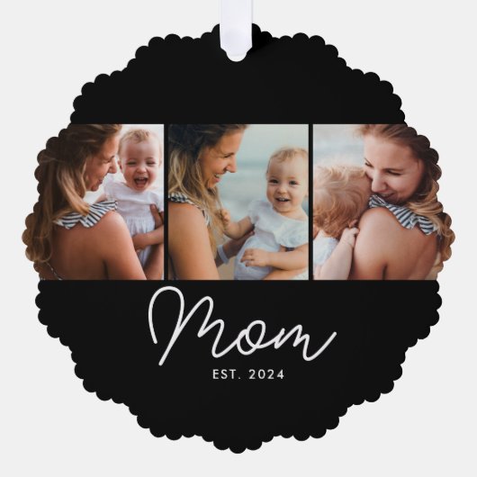 Moeder Gevestigde Script Black 3 Foto Ornament Kaart (Voorkant)