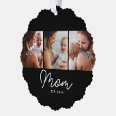 Moeder Gevestigde Script Black 3 Foto Ornament Kaart (Links)