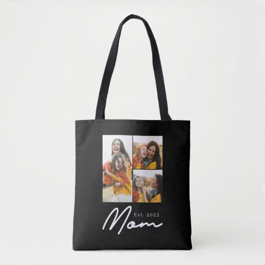 Moeder Gevestigde Script Black 3 Foto Tote Bag (Voorkant)