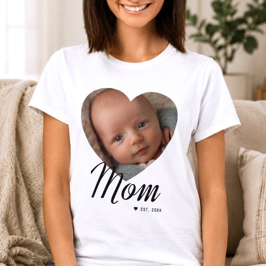 Moeder Gevestigde Script Hart Foto Wit T-shirt