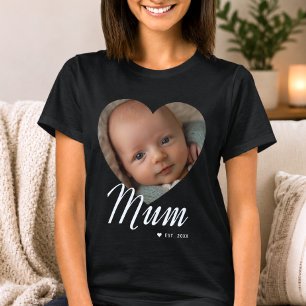 Moeder Gevestigde Script Hart Foto Zwart T-shirt