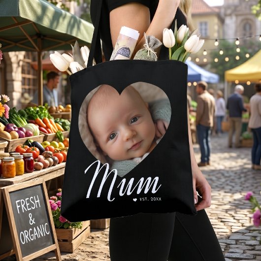 Moeder Gevestigde Script Hart Foto Zwart Tote Bag