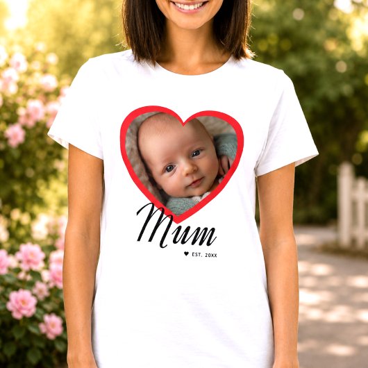 Moeder Gevestigde Script Rode Hart Foto Wit T-shirt