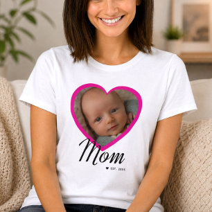 Moeder Gevestigde Script Roze Hart Foto Wit T-shirt