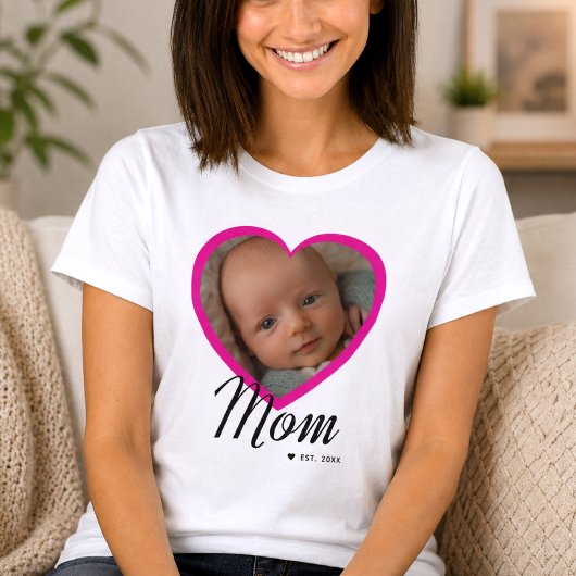Moeder Gevestigde Script Roze Hart Foto Wit T-shirt