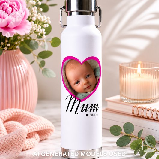 Moeder Gevestigde Script Roze Hart Foto Wit Waterfles