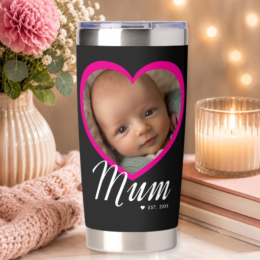 Moeder Gevestigde Script Roze Hart Foto Zwart Geïsoleerde Drinkbeker