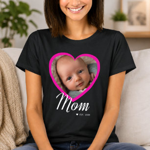 Moeder Gevestigde Script Roze Hart Foto Zwart T-shirt