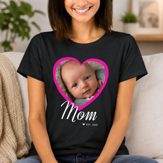 Moeder Gevestigde Script Roze Hart Foto Zwart T-shirt