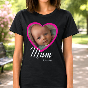 Moeder Gevestigde Script Roze Hart Foto Zwart T-shirt