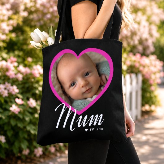 Moeder Gevestigde Script Roze Hart Foto Zwart Tote Bag
