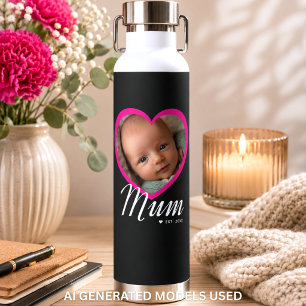 Moeder Gevestigde Script Roze Hart Foto Zwart Waterfles