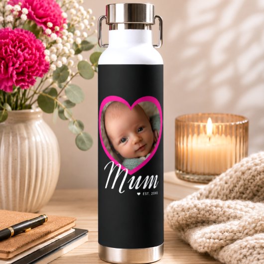 Moeder Gevestigde Script Roze Hart Foto Zwart Waterfles