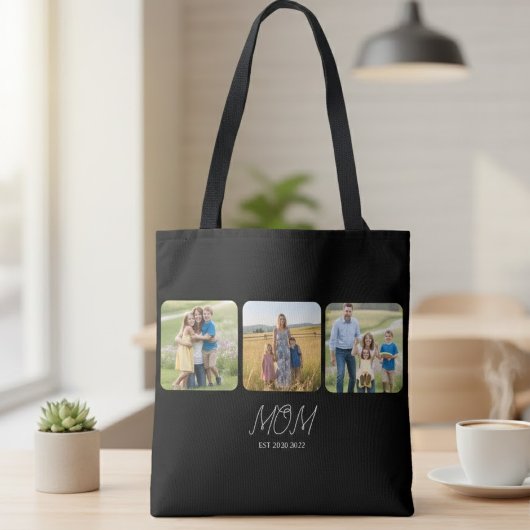 Moeder Gevestigde Script Zwart  3 Foto Boodschappe Tote Bag