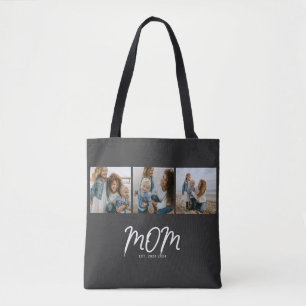Moeder Gevestigde Script Zwart 3 Foto Boodschappen Tote Bag