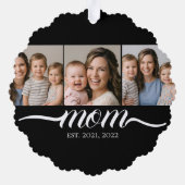 Moeder gevestigde script zwart 3 foto collage ornament kaart (Achterkant)