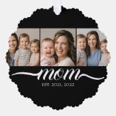 Moeder gevestigde script zwart 3 foto collage ornament kaart (Voorkant)