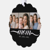 Moeder gevestigde script zwart 3 foto collage ornament kaart (Links)