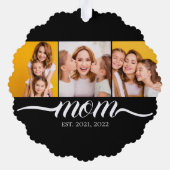 Moeder gevestigde script zwart 3 foto collage ornament kaart (Achterkant)
