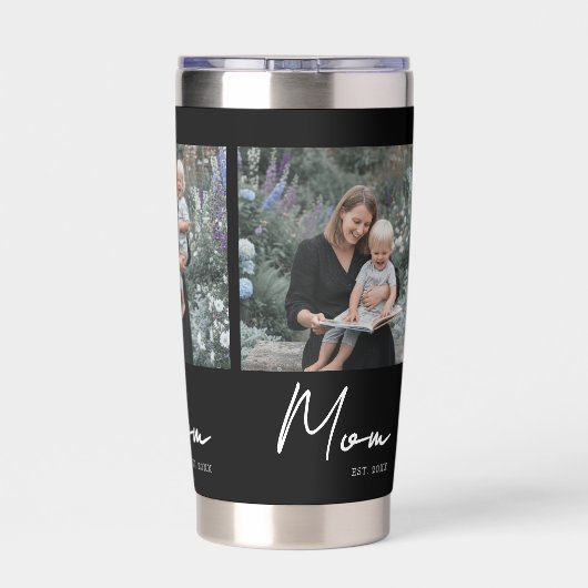 Moeder Gevestigde Script Zwart 3 Foto Geïsoleerde Drinkbeker (Achterkant)