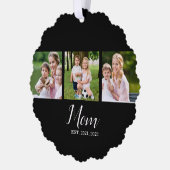 Moeder Gevestigde Script Zwart 3 Foto Ornament Kaart (Links)