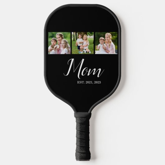Moeder Gevestigde Script Zwart 3 Foto Pickleball Paddle (Voorkant)