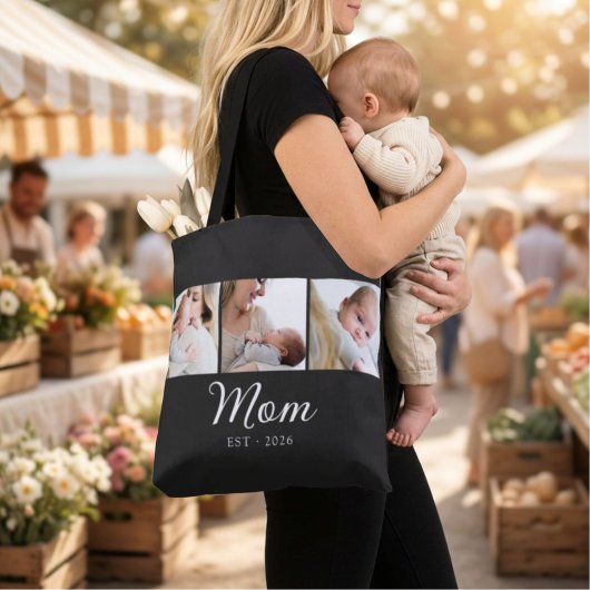 Moeder Gevestigde Script Zwart 3 Foto Tote Bag