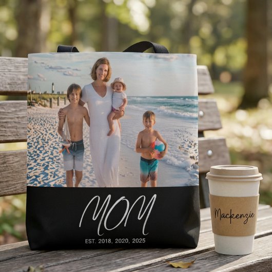 Moeder Gevestigde Script Zwarte Foto Boodschappent Tote Bag
