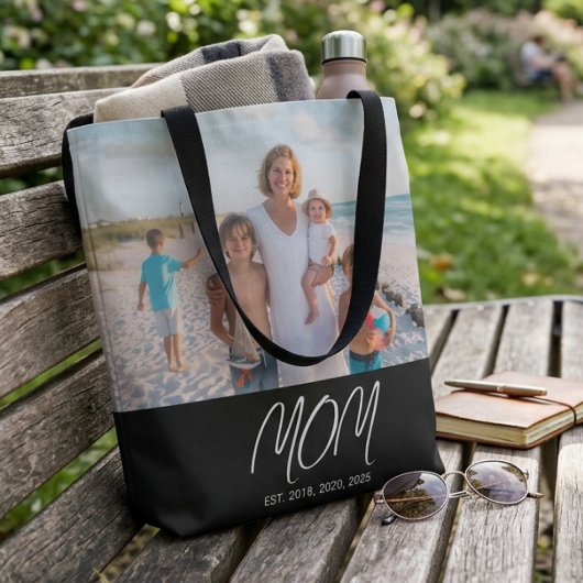 Moeder Gevestigde Script Zwarte Foto Boodschappent Tote Bag
