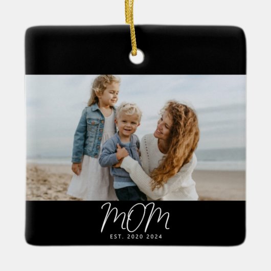 Moeder Gewordt Zwart Wit Script Foto Keramiek Keramisch Ornament (Voorkant)