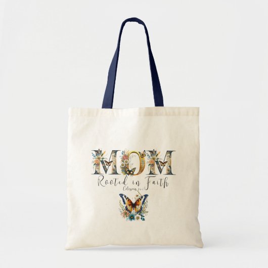 Moeder geworteld in geloof bloemenvlinders tote bag (Voorkant)