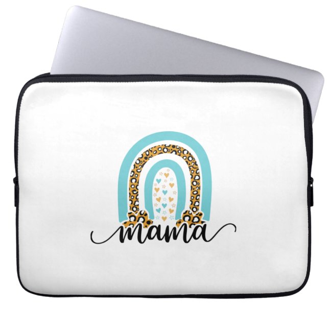 Moeder Gift Rainbow Leopard Mama Laptop Sleeve (Voorkant)