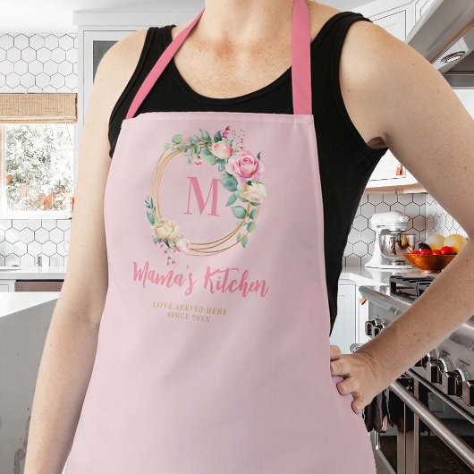 Moeder Gift Roze Blush Rozen Goud Monogram Bloemen Schort