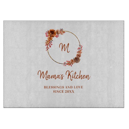 Moeder Gift Thanksgiving Oogst Gouden Krans Monogr Snijplank (Voorkant)