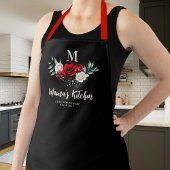 Moeder Gift Zwart Rood Rozen Krans Elegant Monogra Schort