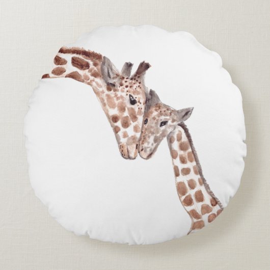 Moeder giraf met baby Afrikaanse waterverf Rond Kussen (Voorkant)