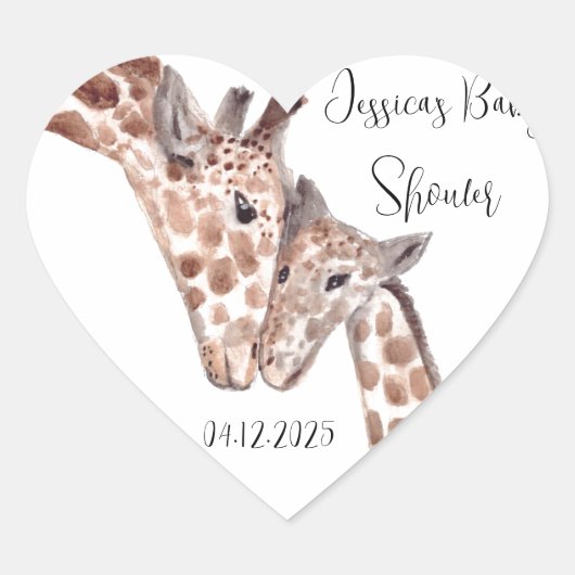 Moeder Giraffe Dier Schattige Baby shower Hart Sticker (Voorkant)