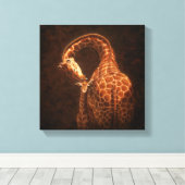 Moeder Giraffe en Baby Canvas Afdruk (Insitu (Houten vloer))