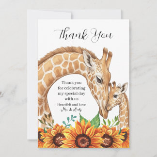 Moeder-giraffe en baby met zonnebloemen bedankkaart
